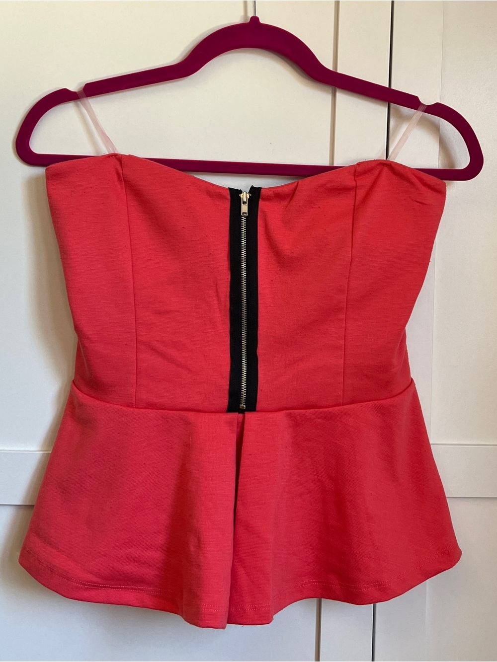 Strapless Peplum Top in Coral Red